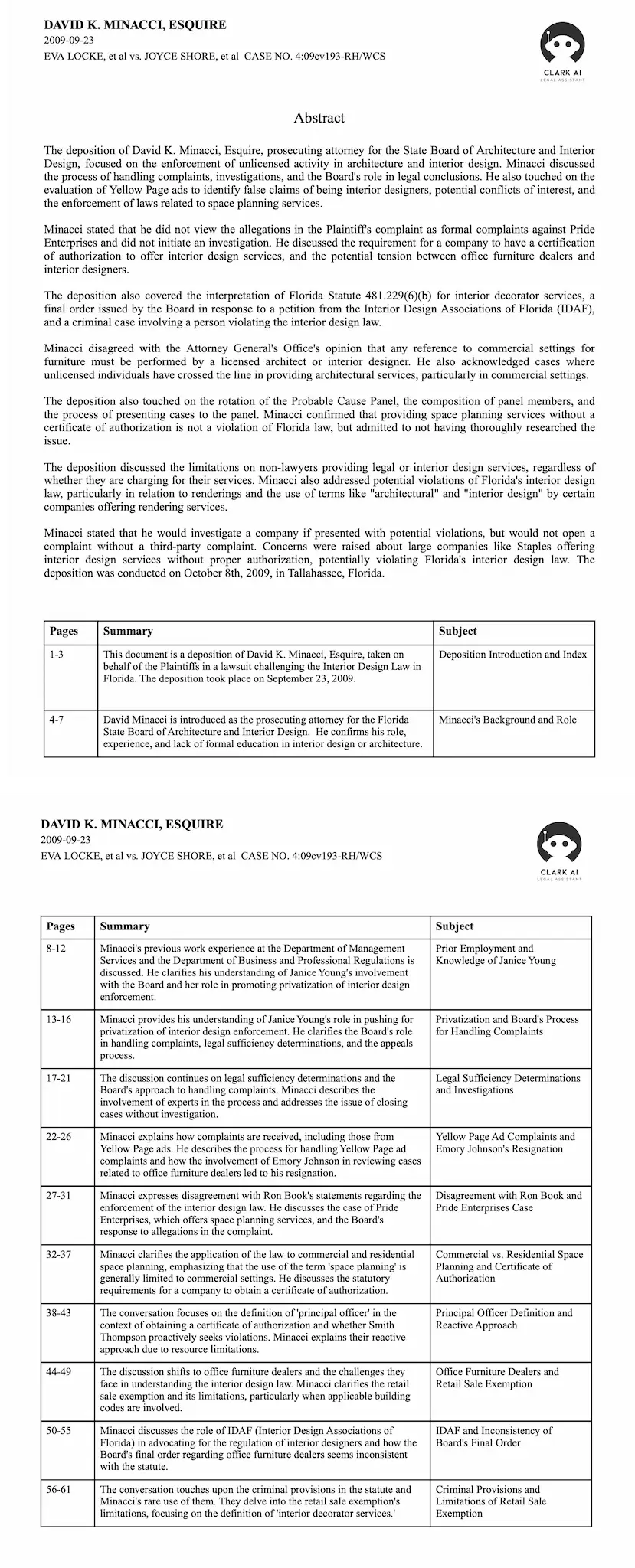 Deposition Summaries