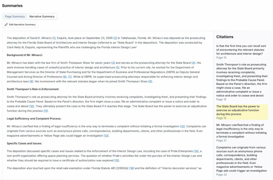 Deposition Summaries